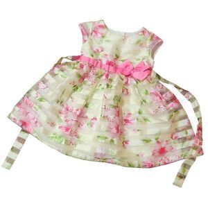 Jona Michelle Spring Dress Size 3T Yellow Pink Floral Stripe Easter Bow